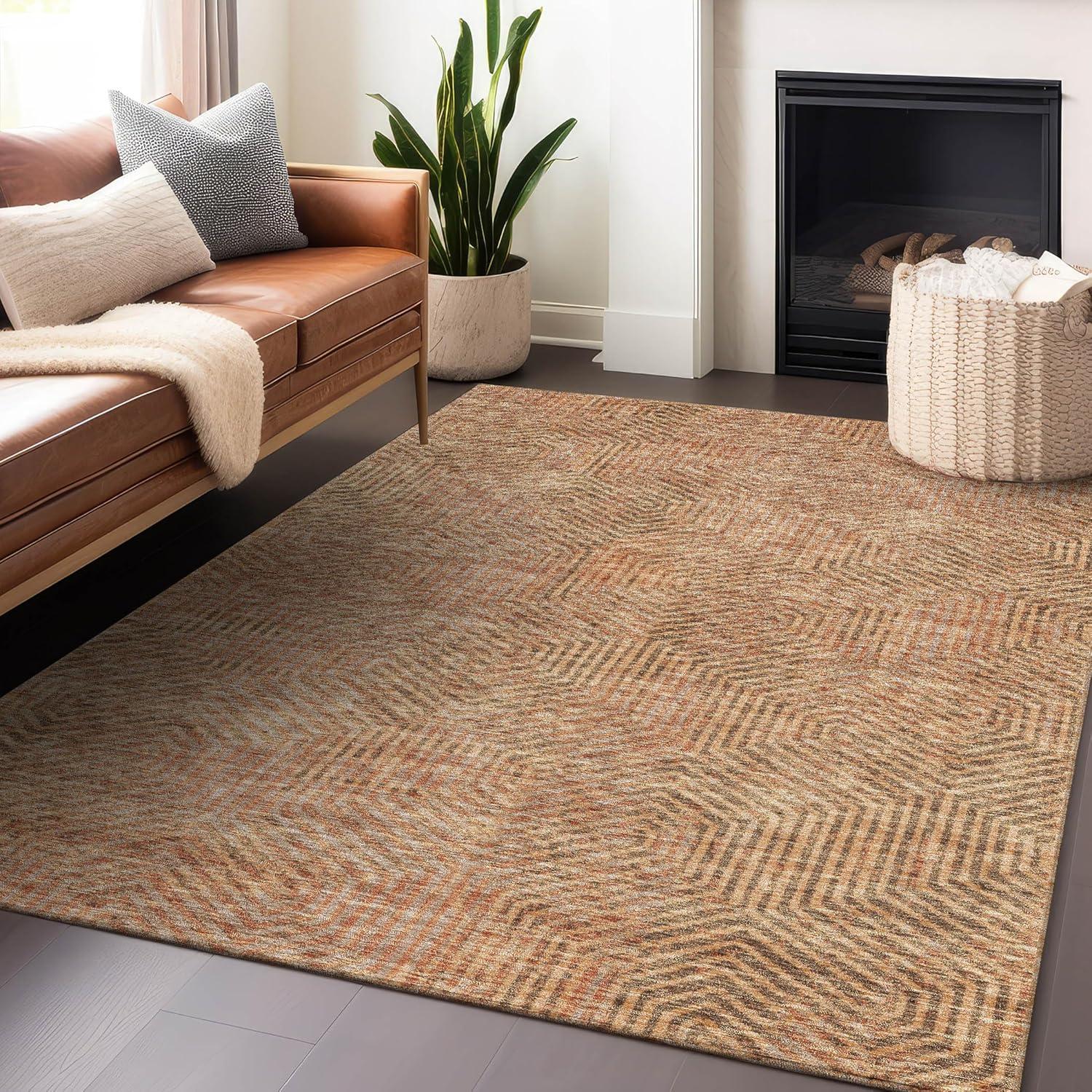 Copper Geometric Flat Woven Washable 8' x 10' Rug