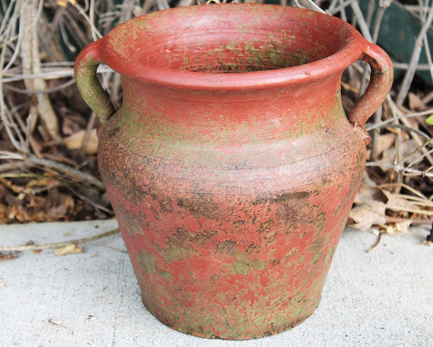 Distressed Red Terra-Cotta Vessel with Looped Handles