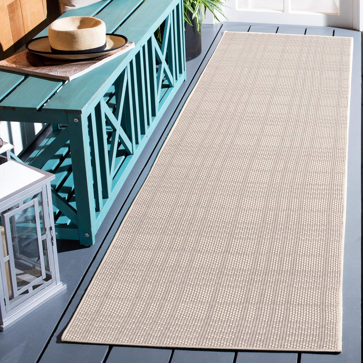 Ivory Flat Woven Synthetic Washable Runner Rug