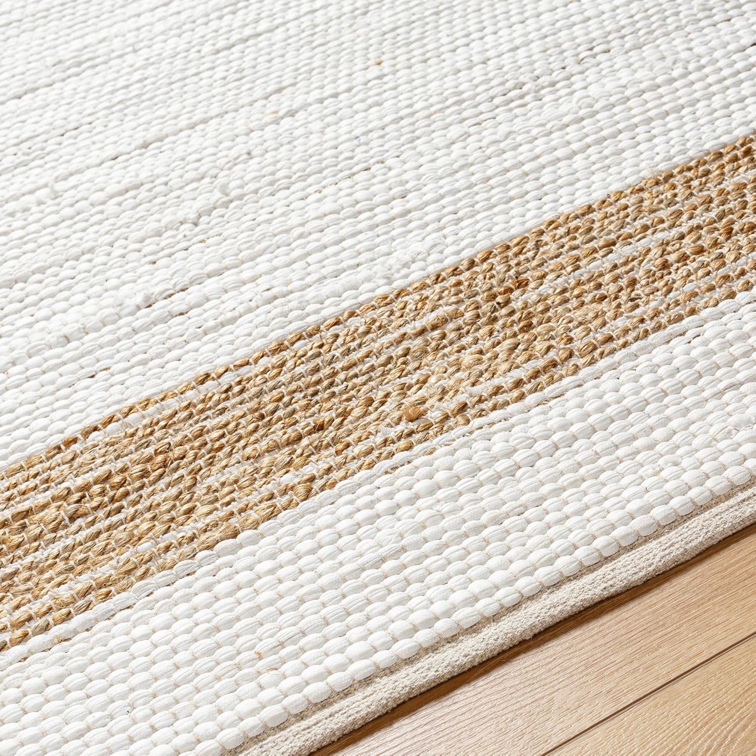 Ivory and Tan Handwoven Cotton Kids' Area Rug, 5' x 7'