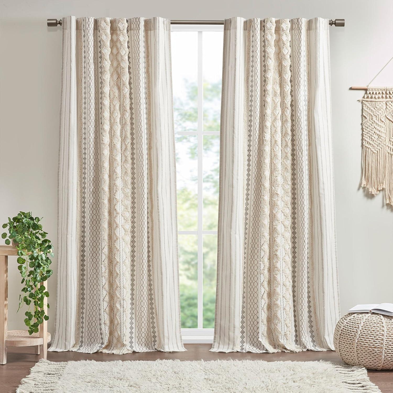 INK+IVY Imani Cotton Printed Boho Single Curtain Panel with Chenille Stripe and Lining & Reviews | Wayfair