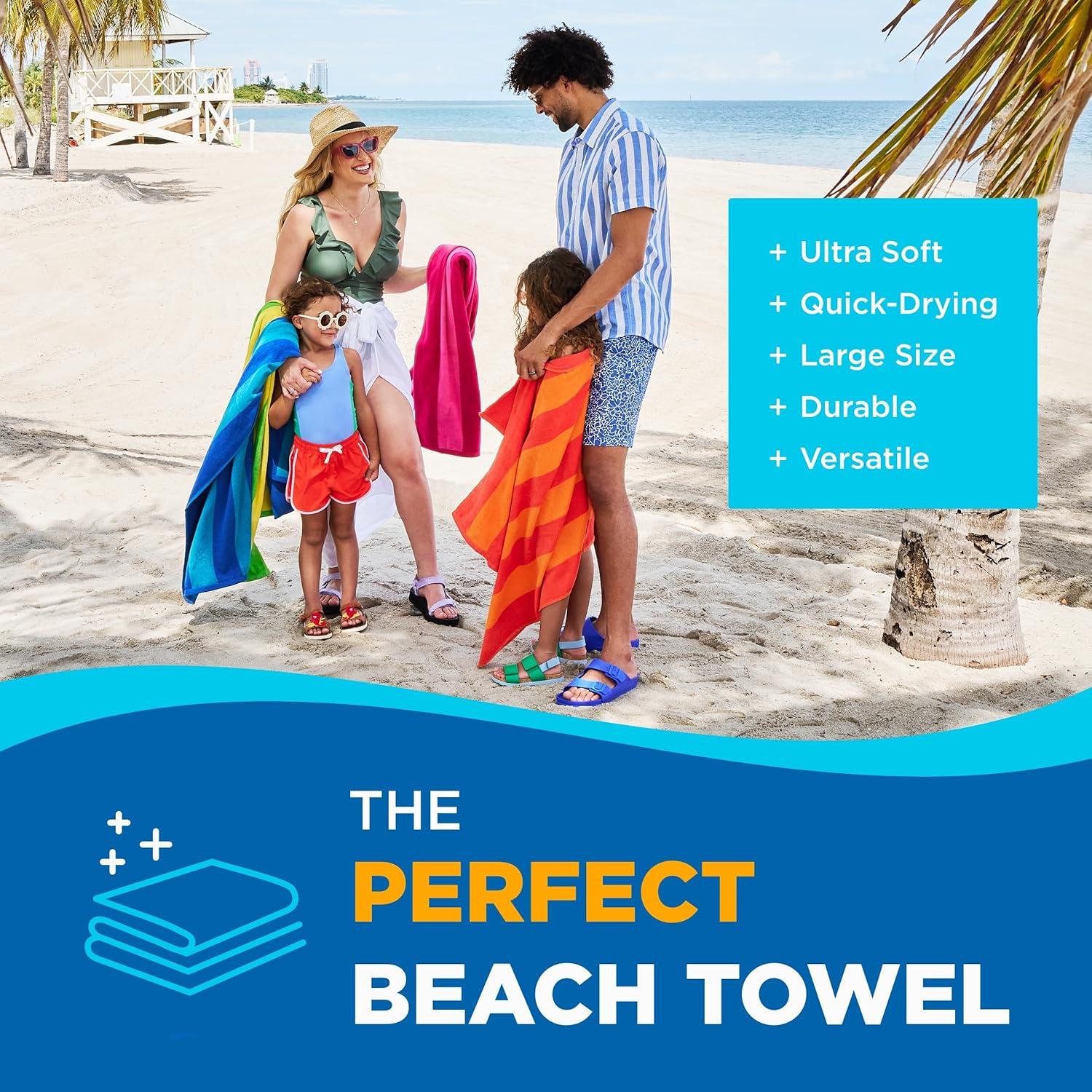 Vibrant Multicolor Striped Quick-Dry Cotton Beach Towels, 12-Pack