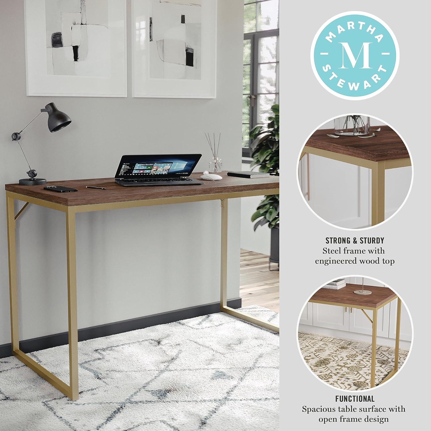 Walnut Top Polished Brass Frame Home Office Desk