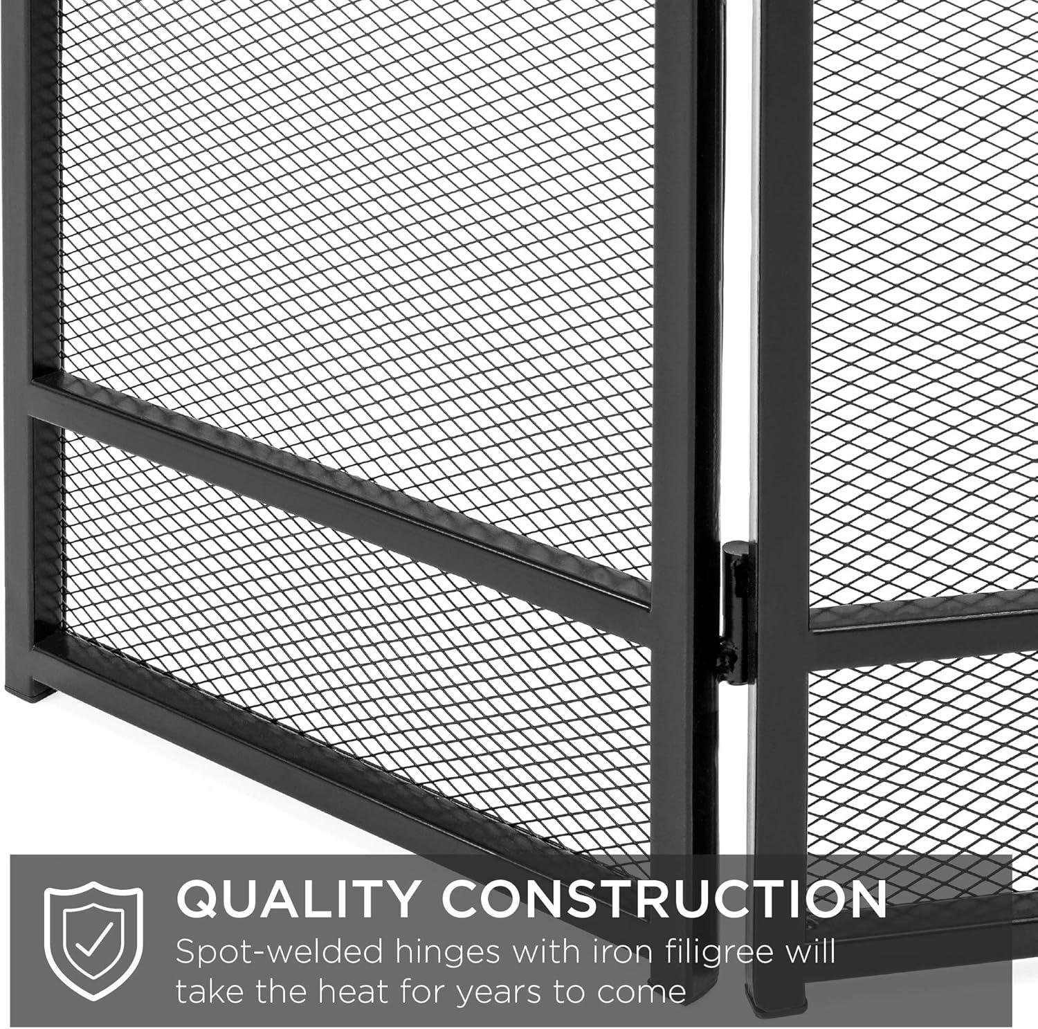 Best Choice Products 54.25x30.25in 3-Panel Steel Mesh Fireplace Screen, Spark Guard w/ Rustic Worn Finish