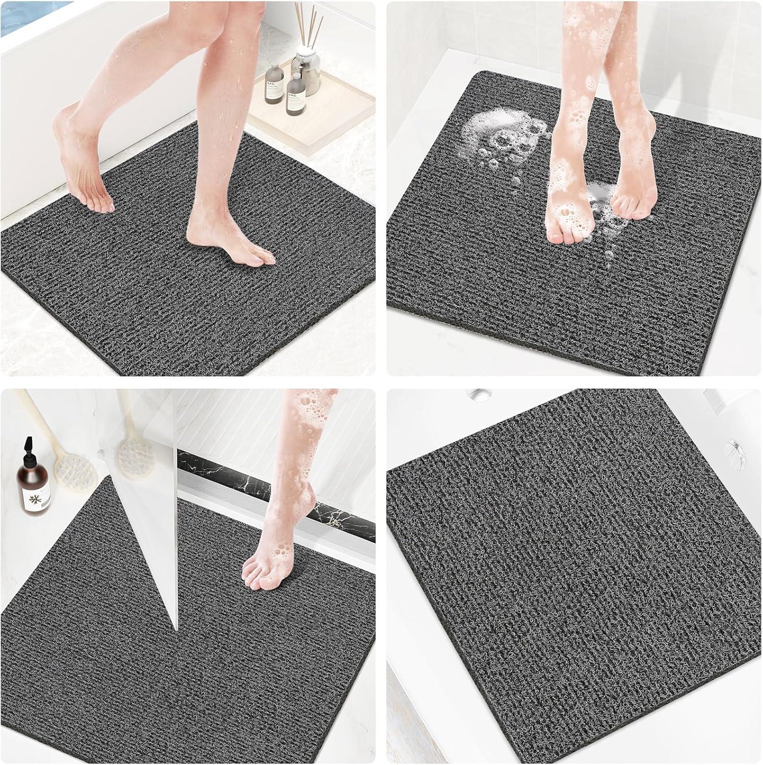 Black PVC Non-Slip Shower Mat with Drainage Holes, 24x16 Inch