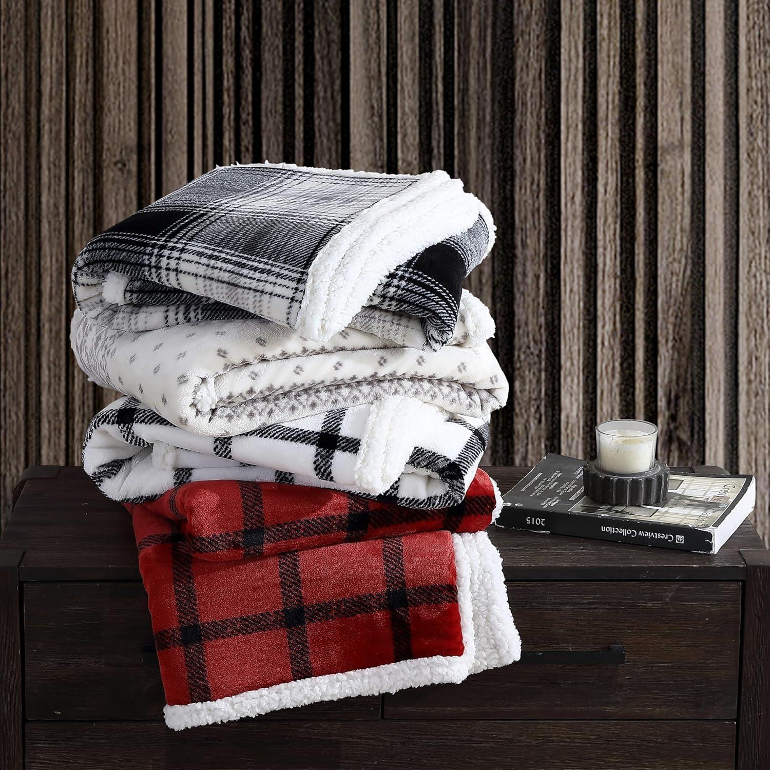 Eddie Bauer Printed Plush Fleece/Sherpa Throw Blankets