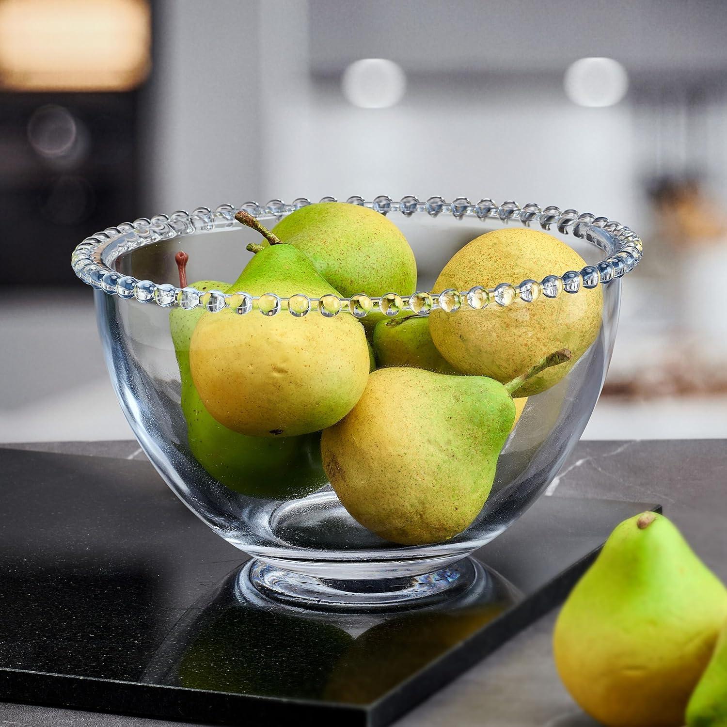 Clear Beaded Glass Salad and Fruit Serving Bowl, 8.25 Inch