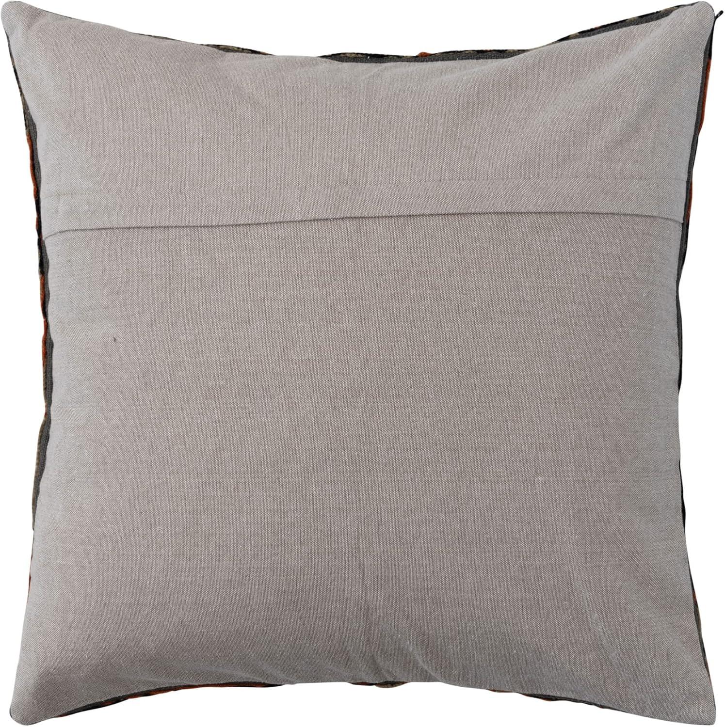 Creative Co-Op Cotton Throw Pillow with Embroidered Pattern and Chambray Back, Multicolor