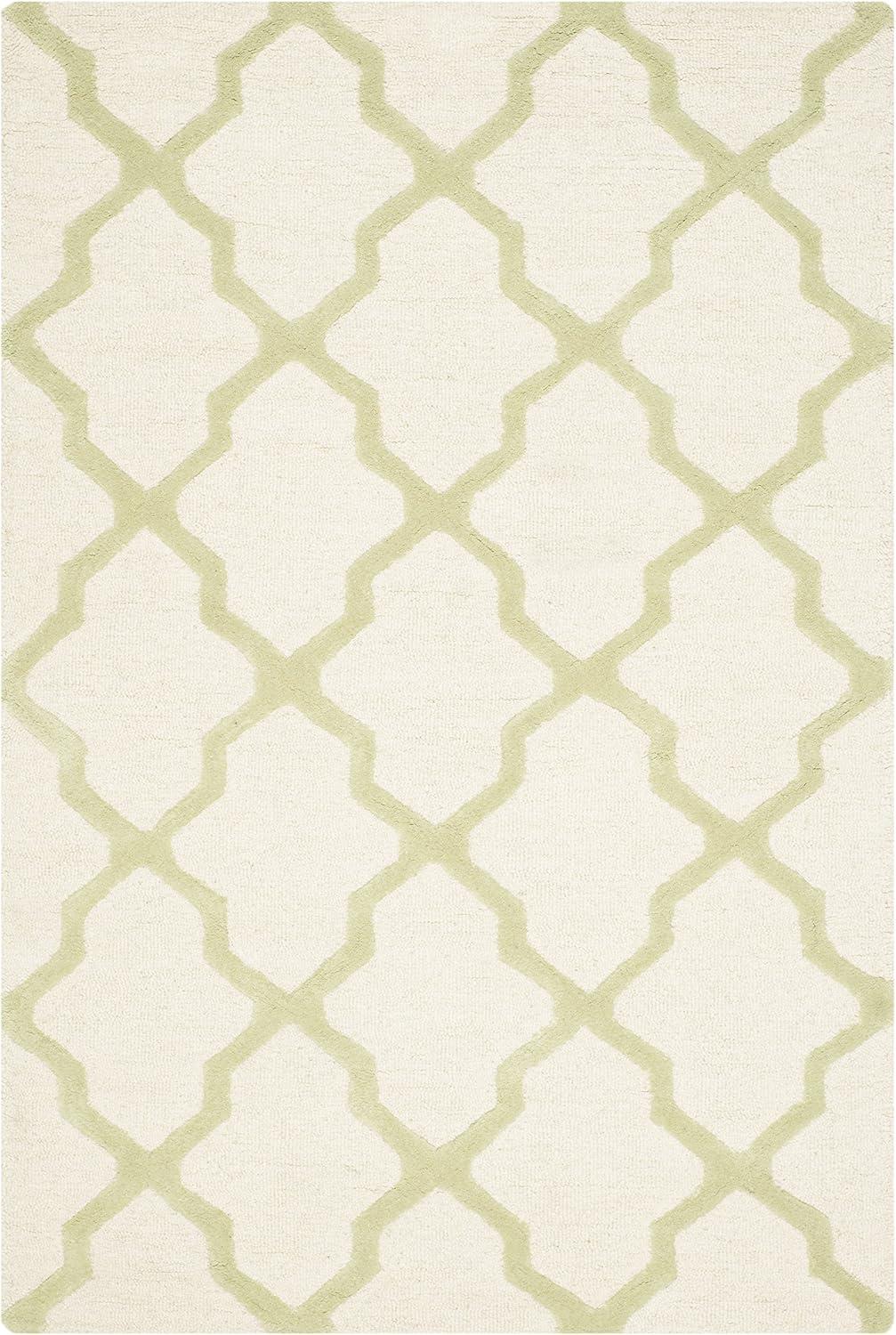 Cannen Geometric Handmade Tufted Wool Ivory/Light Green Area Rug