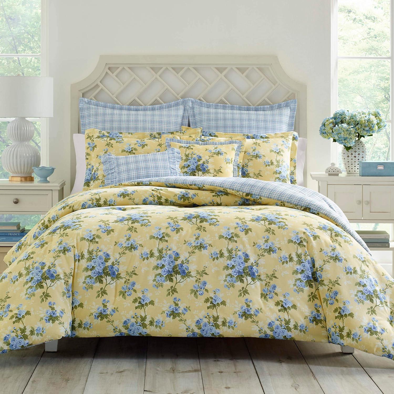 Cassidy Yellow and Blue Floral Cotton King Duvet Cover Set