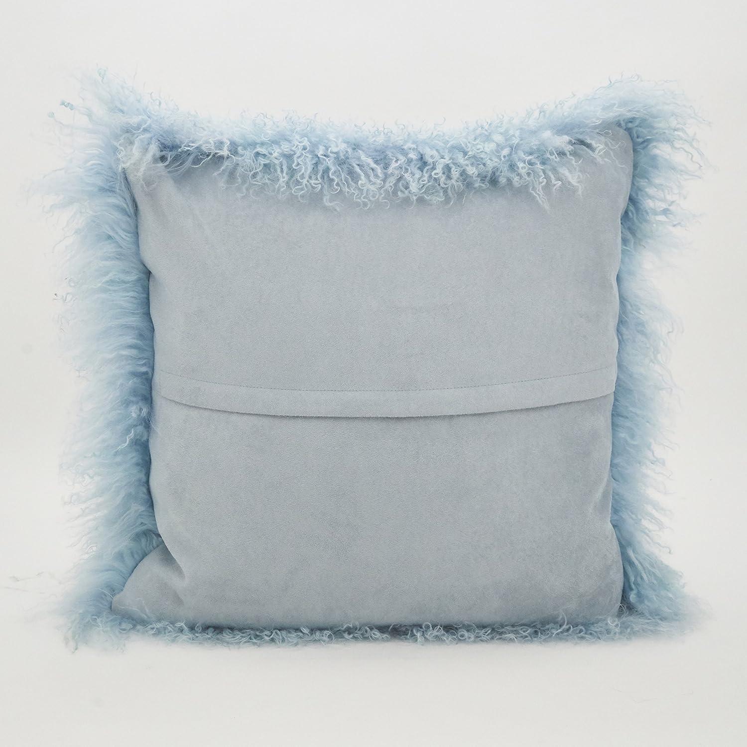 SARO 3564.IE20S 20 in. Wool Mongolian Lamb Fur Throw Pillow - Ice Blue