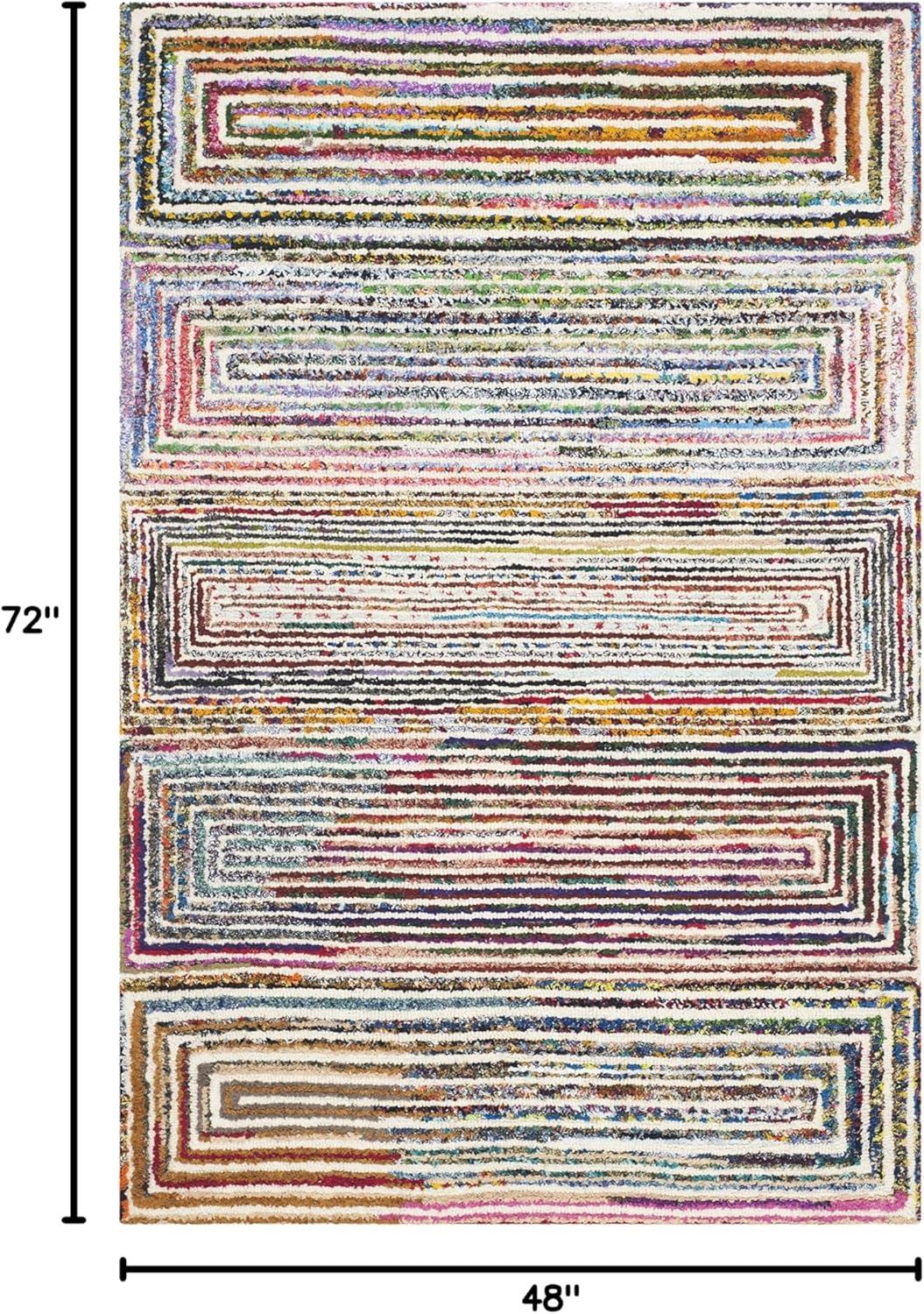 Dakota Fields Nantucket Hand Tufted Wool/Cotton Geometric Rug in Brown/Pink/Blue