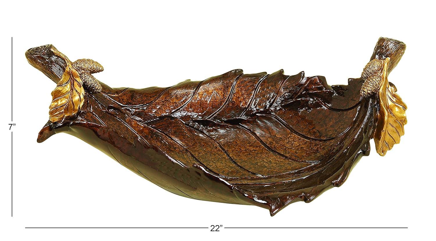 Millwood Pines Diederich Polystone Intricate Carved Leaf Bronze Decorative Bowl