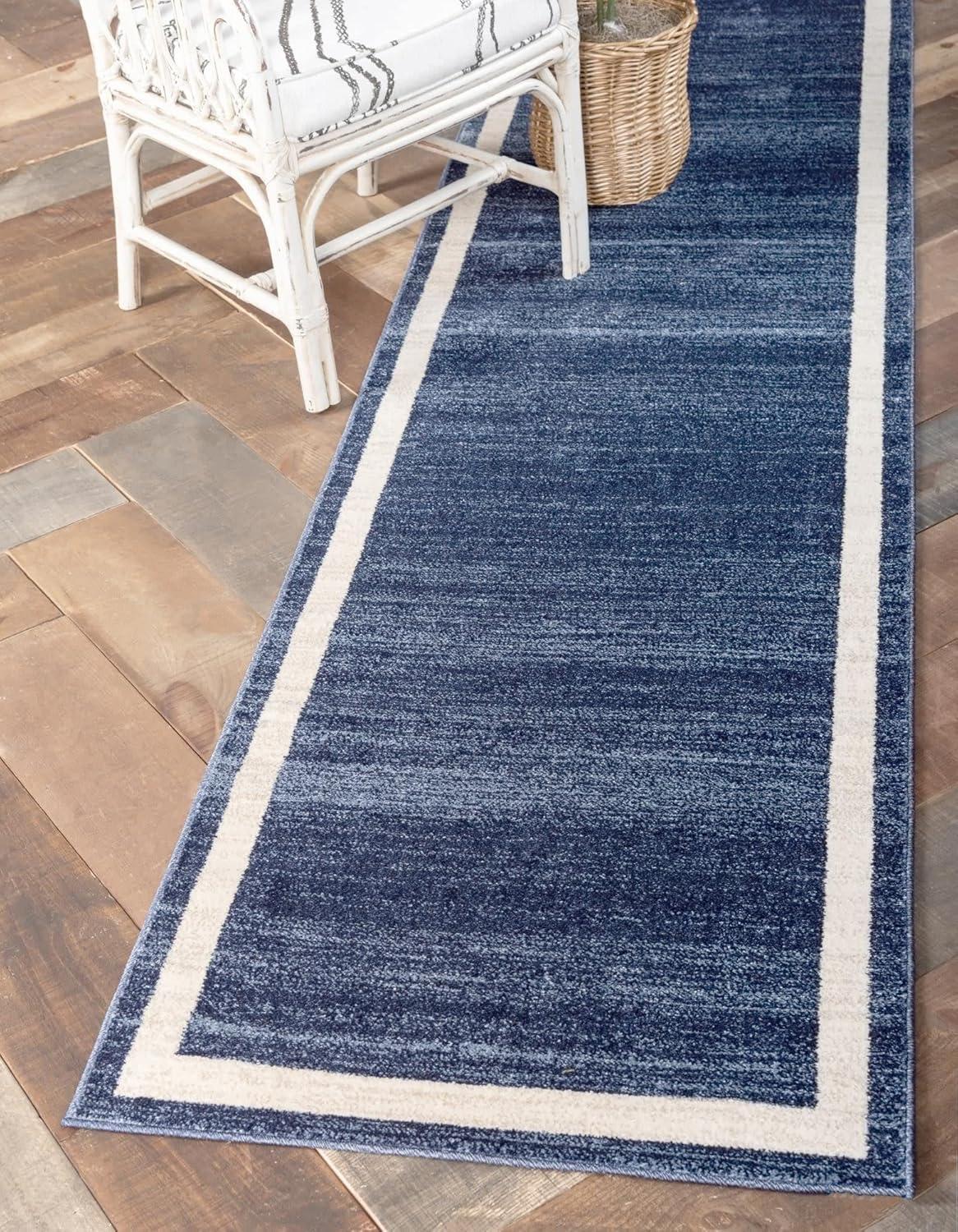 Unique Loom Del Mar Collection Area Rug - Maria (2' 7" x 10' Runner Navy Blue/Ivory)