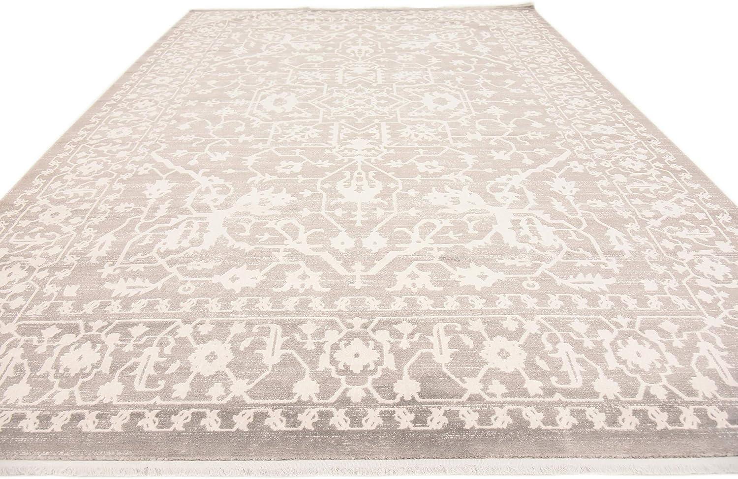 Light Gray Abstract Synthetic Easy Care Stain-Resistant Area Rug 10' x 13'