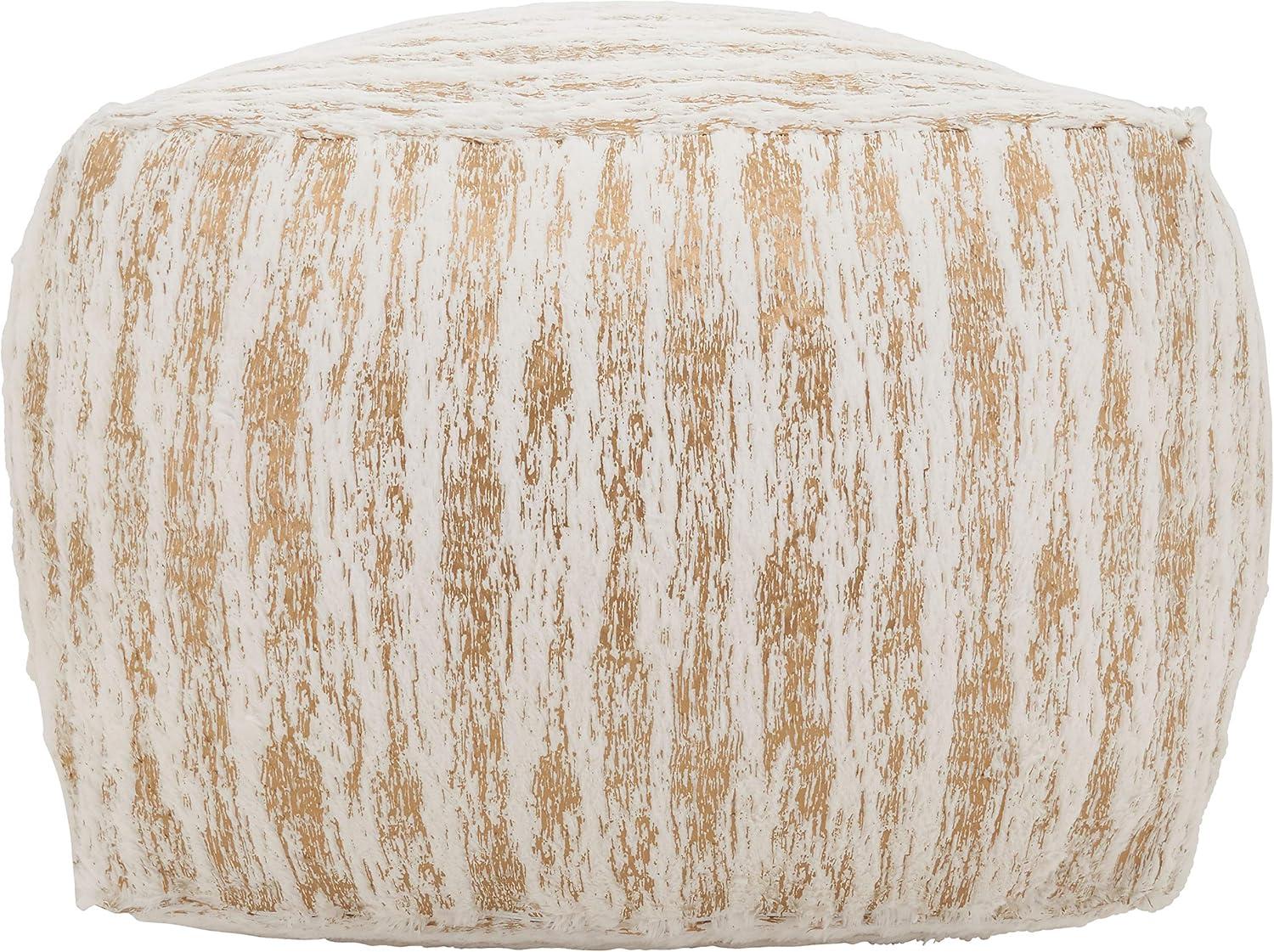 Saro Lifestyle Floor Pouf With Foil Print Faux Fur Design