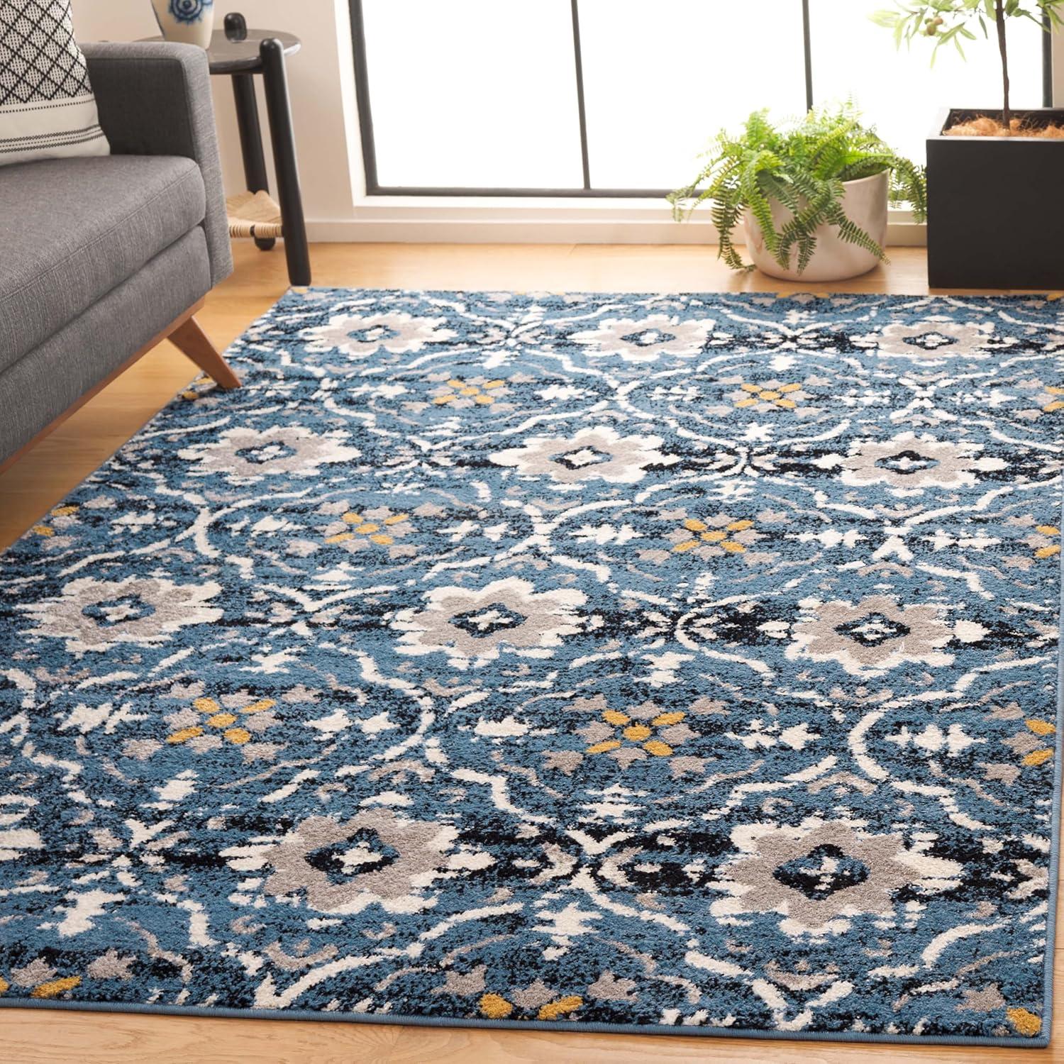 SAFAVIEH Amsterdam Karenza Geometric Floral Area Rug, Blue/Cream, 5'1" x 7'6"