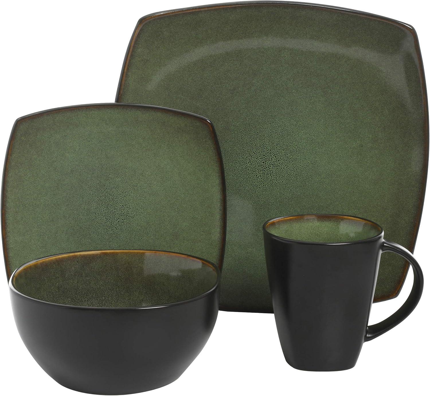 Gibson Soho Lounge Square 16-Piece Stoneware Dinnerware Set Green