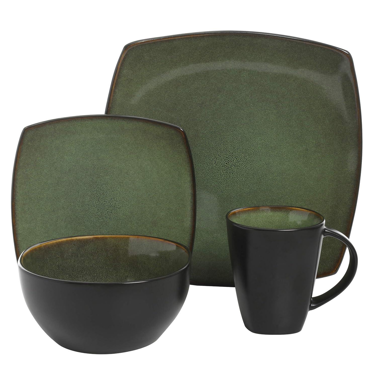 Gibson Soho Lounge Square 16-Piece Stoneware Dinnerware Set - Green