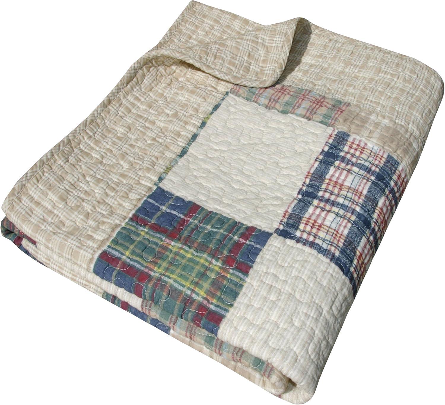 Greenland Home Fashions Oxford Plaid 100% Cotton Quilted Reversible Throw & Reviews | Wayfair
