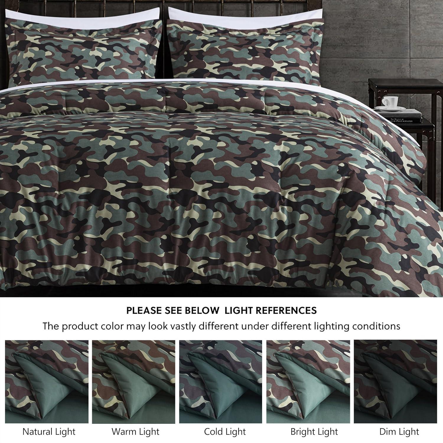 OLO Camouflage Printed Microfiber Reversible 3 Piece Comforter Set