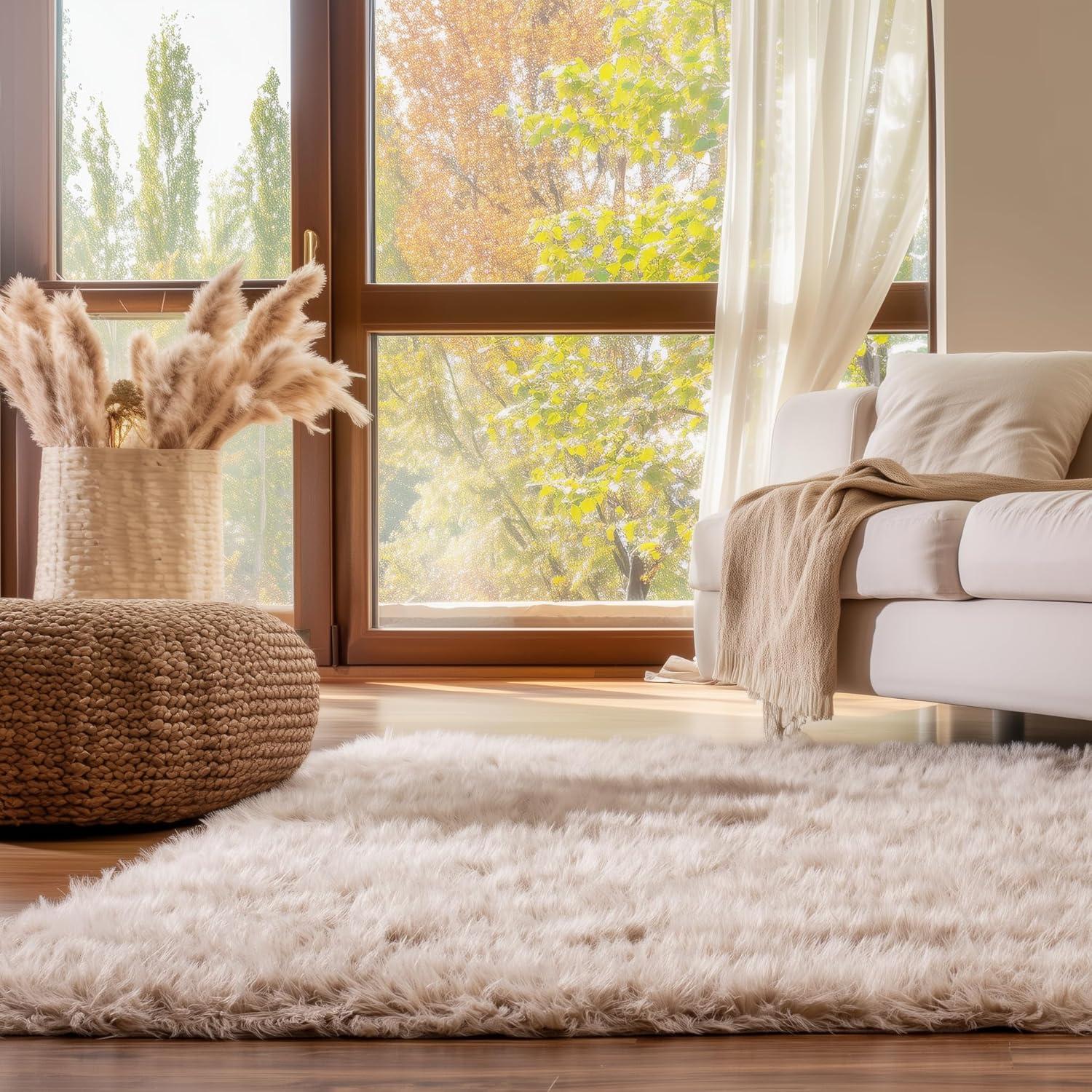 Ultra Soft Faux Sheepskin Fur Shag Rug Light Brown 6' x 9'