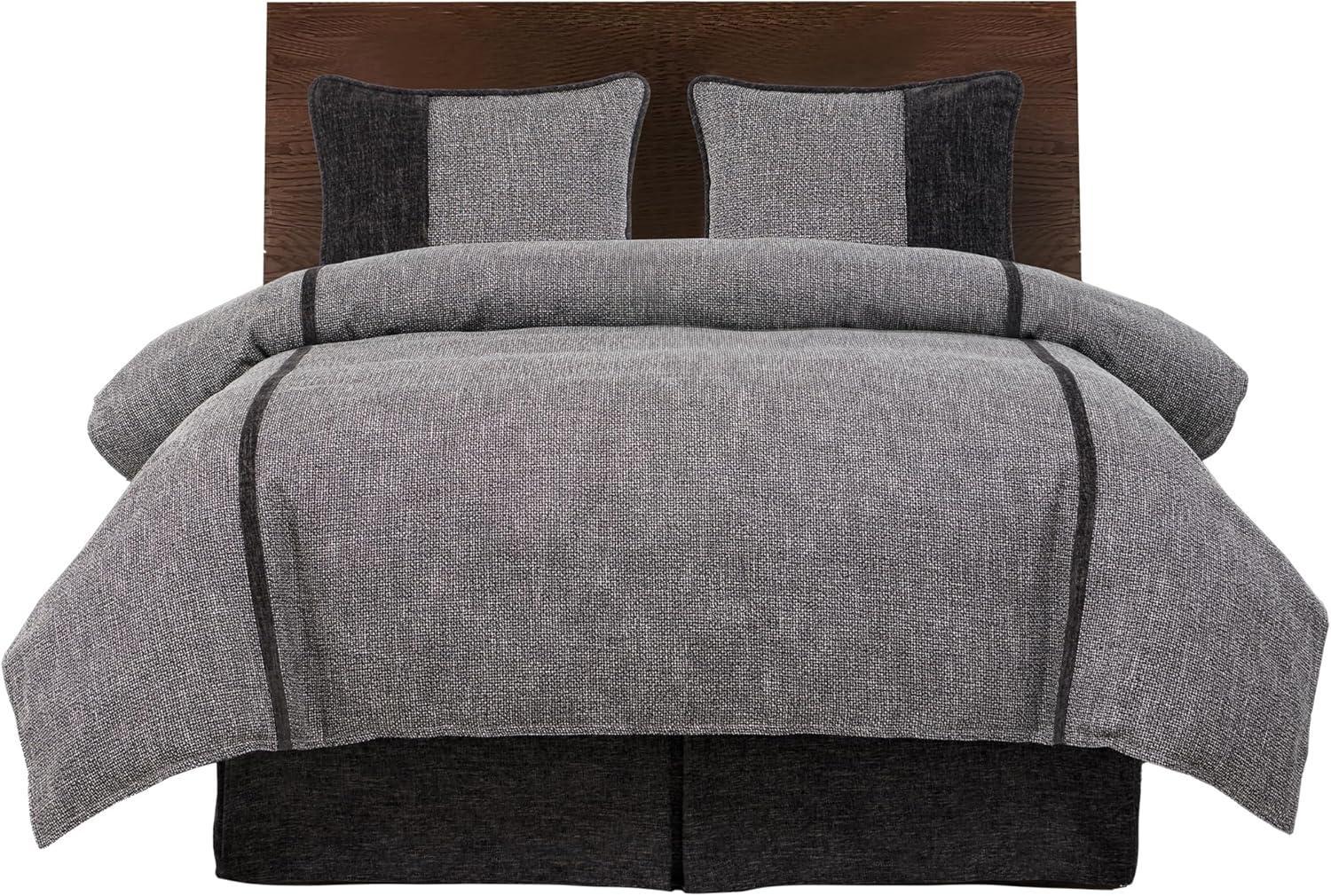 Hamilton Gray Chenille Traditional Modern Rustic 4 Piece Comforter Set