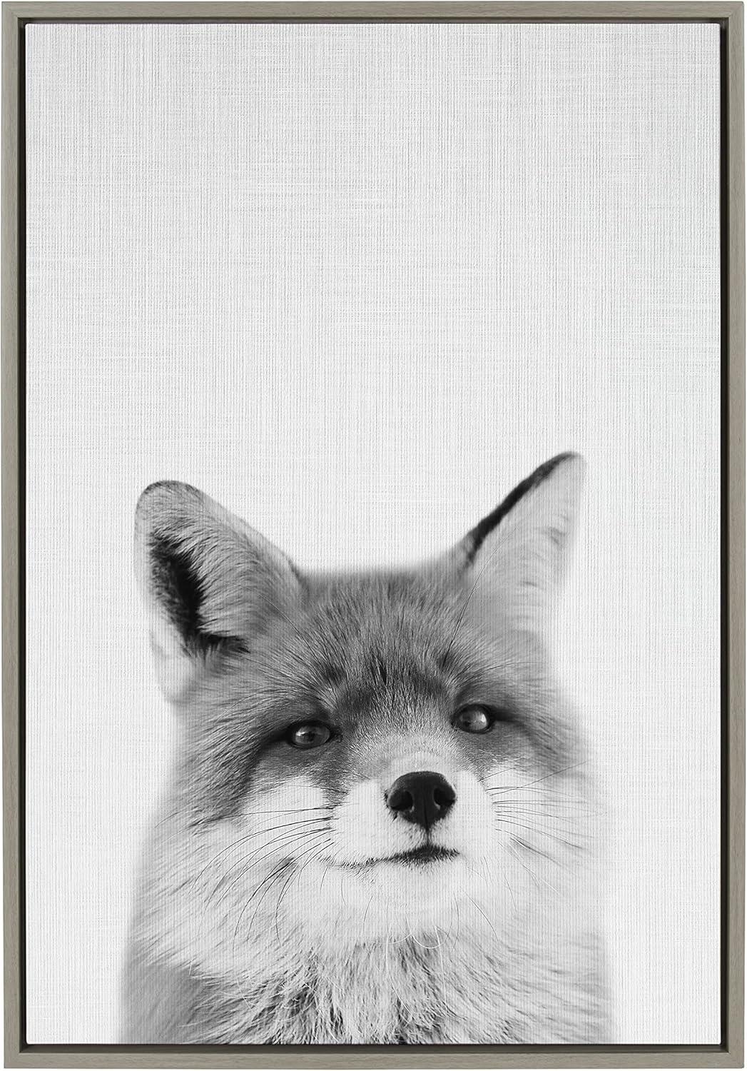 Kate and Laurel Sylvie Fox Portrait Framed Canvas by Simon Te Tai, 23x33, Gray