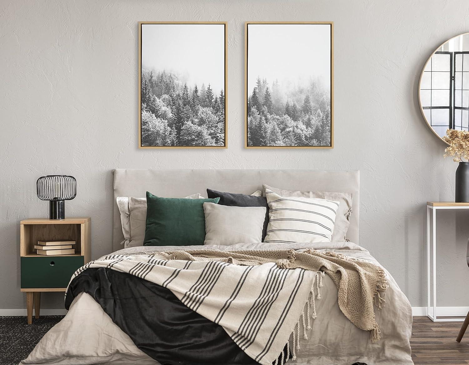 (Set of 2) 23" x 33" Sylvie Forest On A Foggy Day Black and White Framed Canvas Set - Kate & Laurel All Things Decor