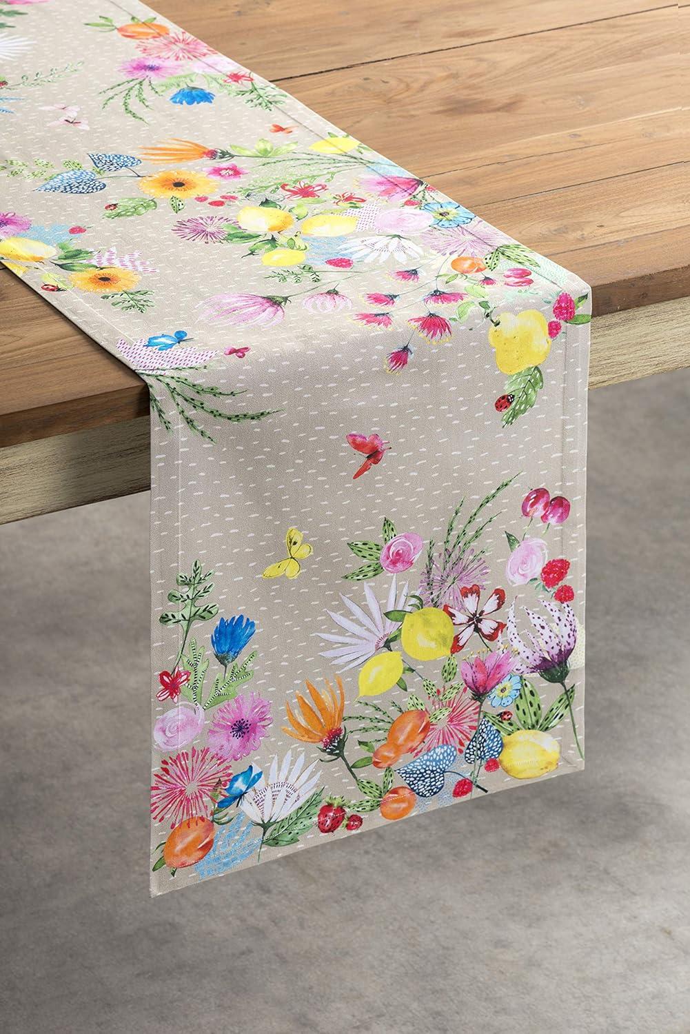 Beige Floral Cotton Single Layer Table Runner