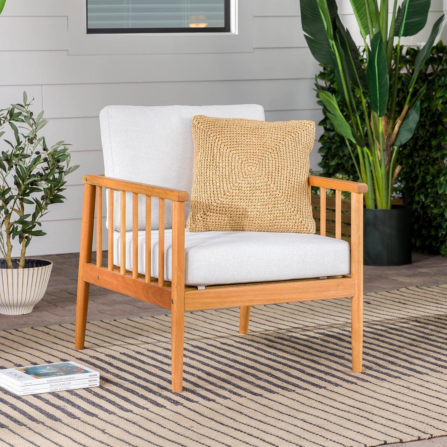 Modern Outdoor Solid Wood Spindle Style Single Lounge Chair - Natural