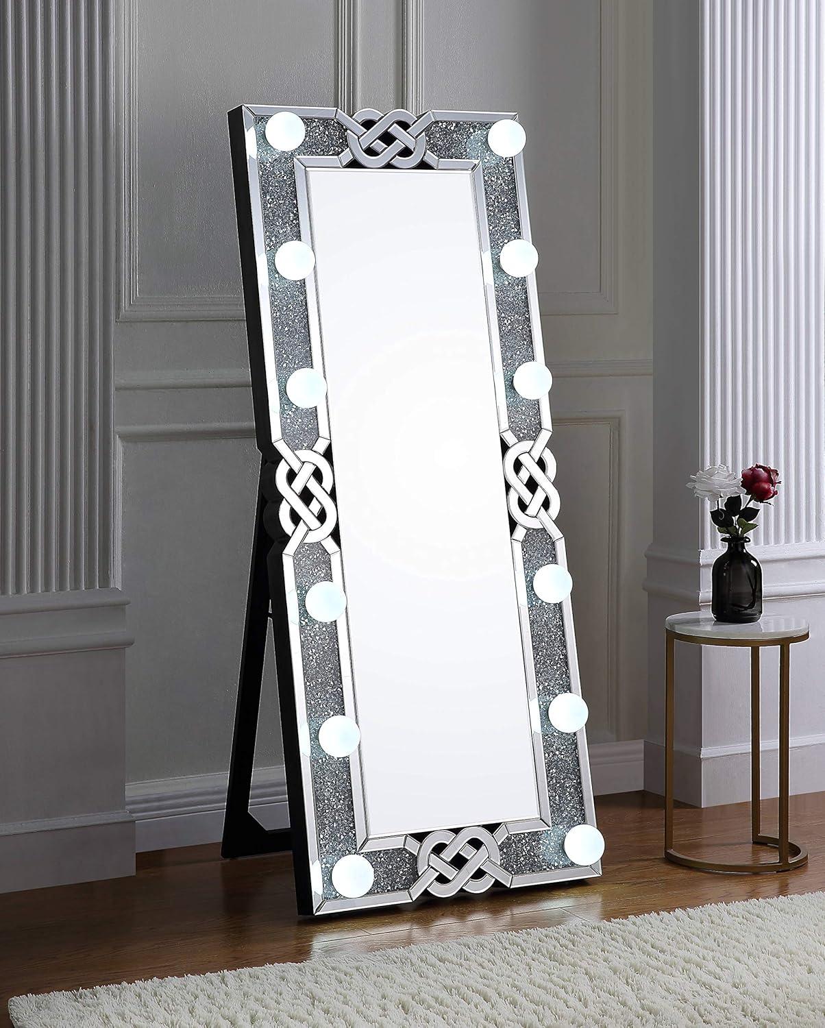 Noralie Rectangular Wood Floor Mirror with LED Touch Light