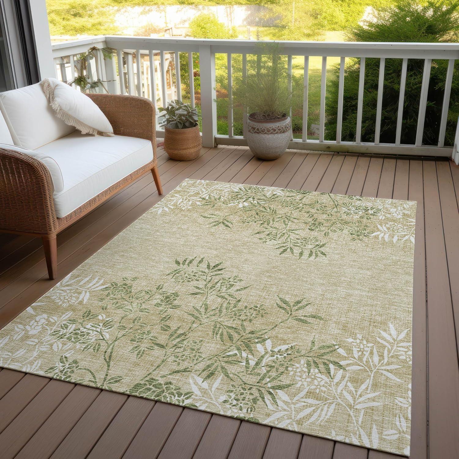 Addison Rugs Chantille Indoor/Outdoor Transitional Floral Khaki Washable Rectangle Rug, 2'6" x 3'10"