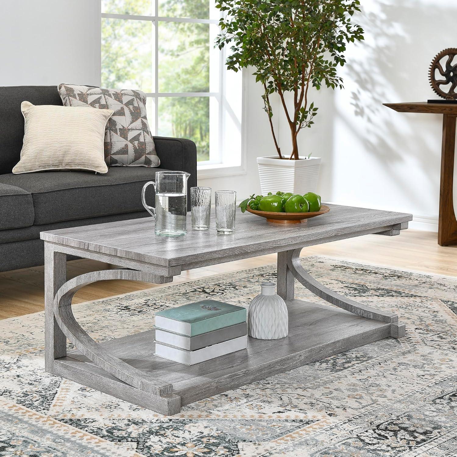 Gray 48-Inch Solid Wood Coffee Table with Storage Shelf