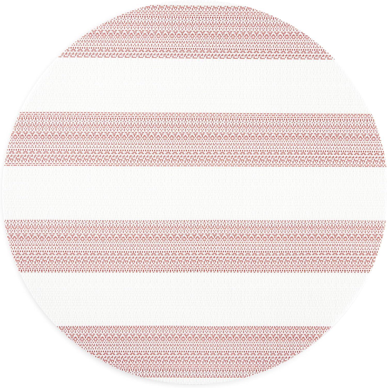 TOWN & COUNTRY BASICS Cabana Stripe Indoor Outdoor Placemats 4-Pack Set, Reversible and Easy Clean, Red/White, 15" Round