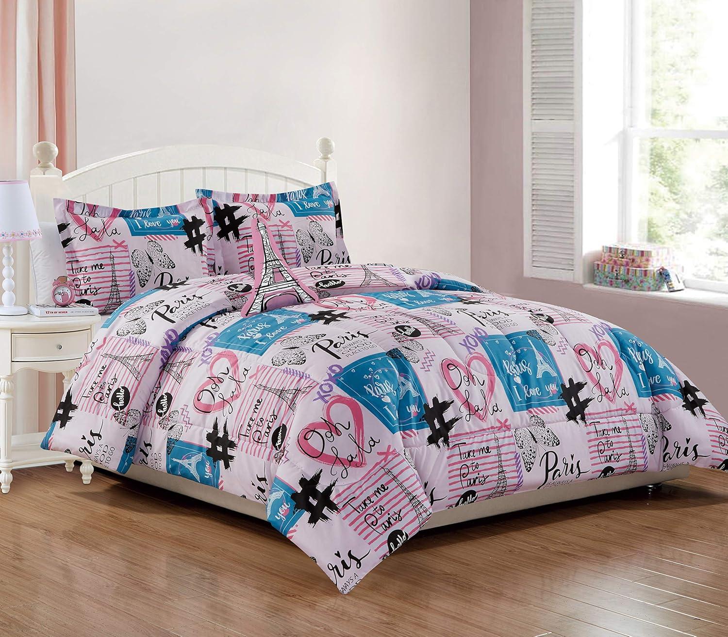 Navy Paris Hearts Twin Toddler Bedding Set