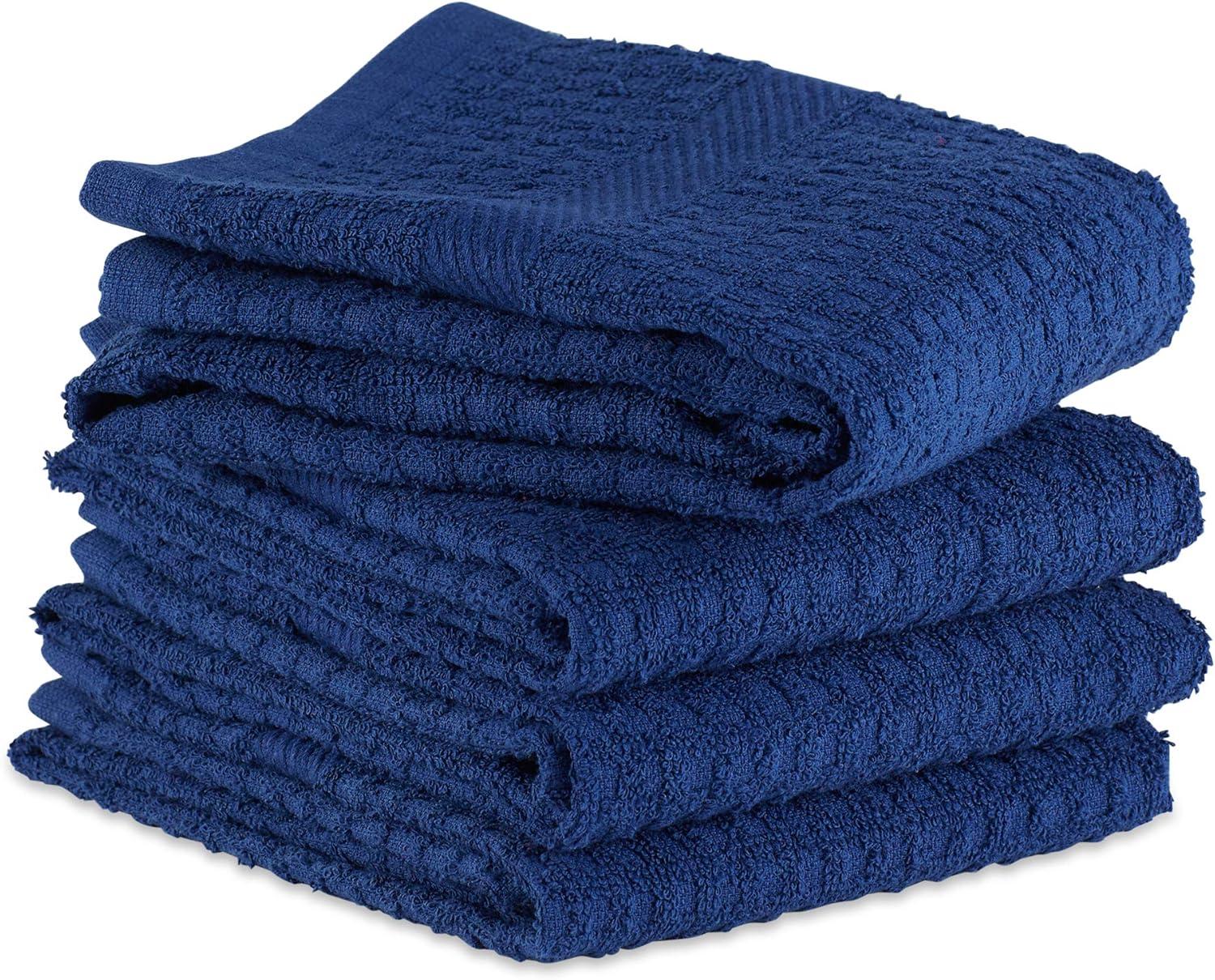 Design Imports Nautical Blue Solid Waffle Terry Dishtowel Set/4