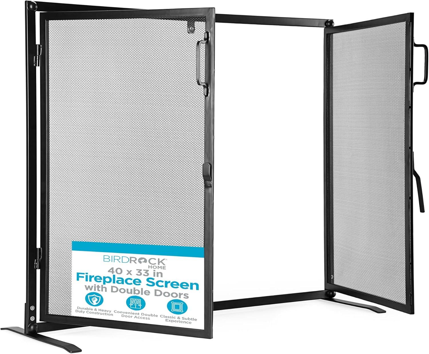 BIRDROCK HOME Fireplace Screen with Doors - Decorative - Easy Assembly - Heavy Duty - Handcrafted