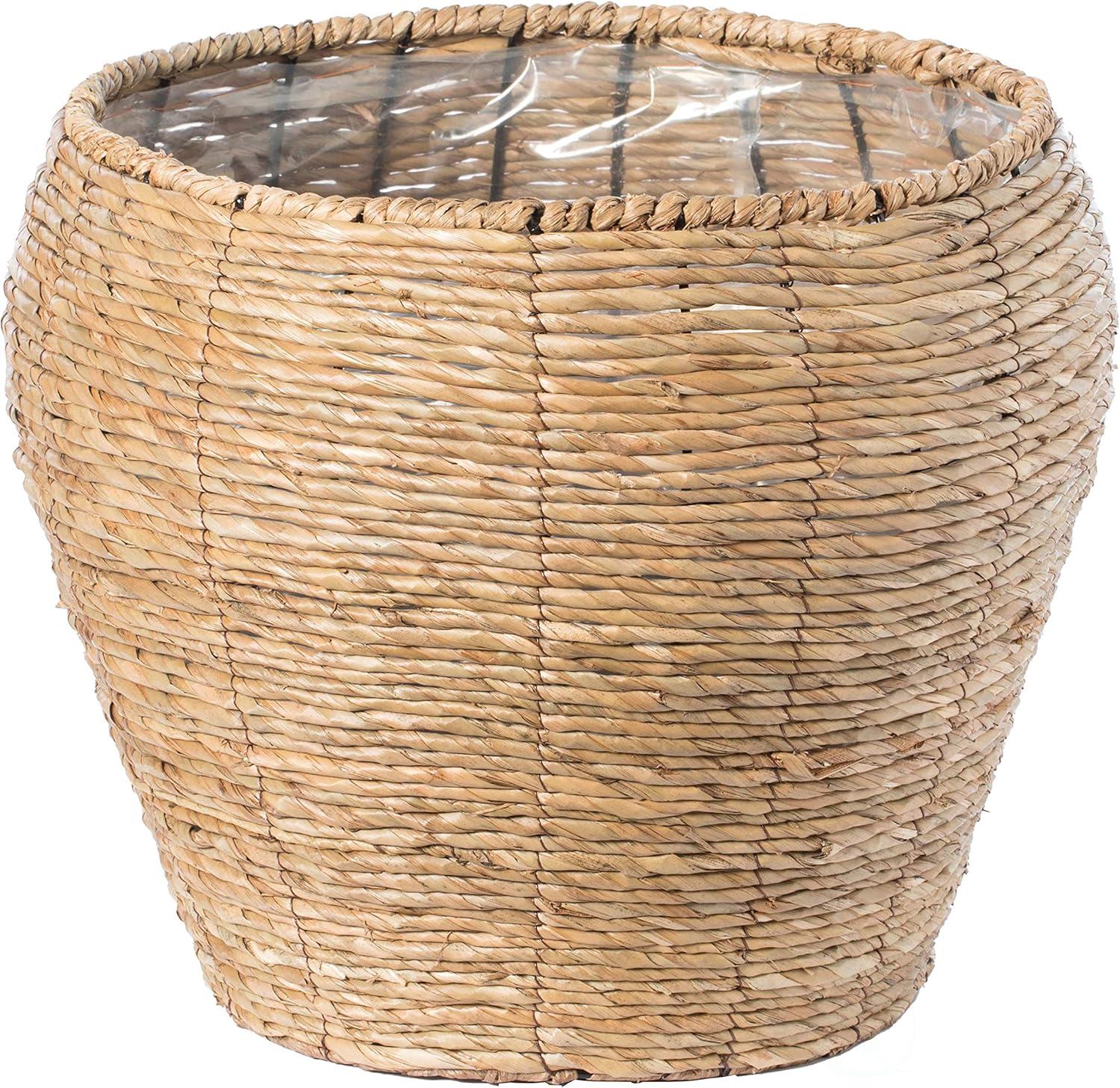 Vintiquewise Woven Round Flower Pot Planter Basket with Leak-Proof Plastic Lining