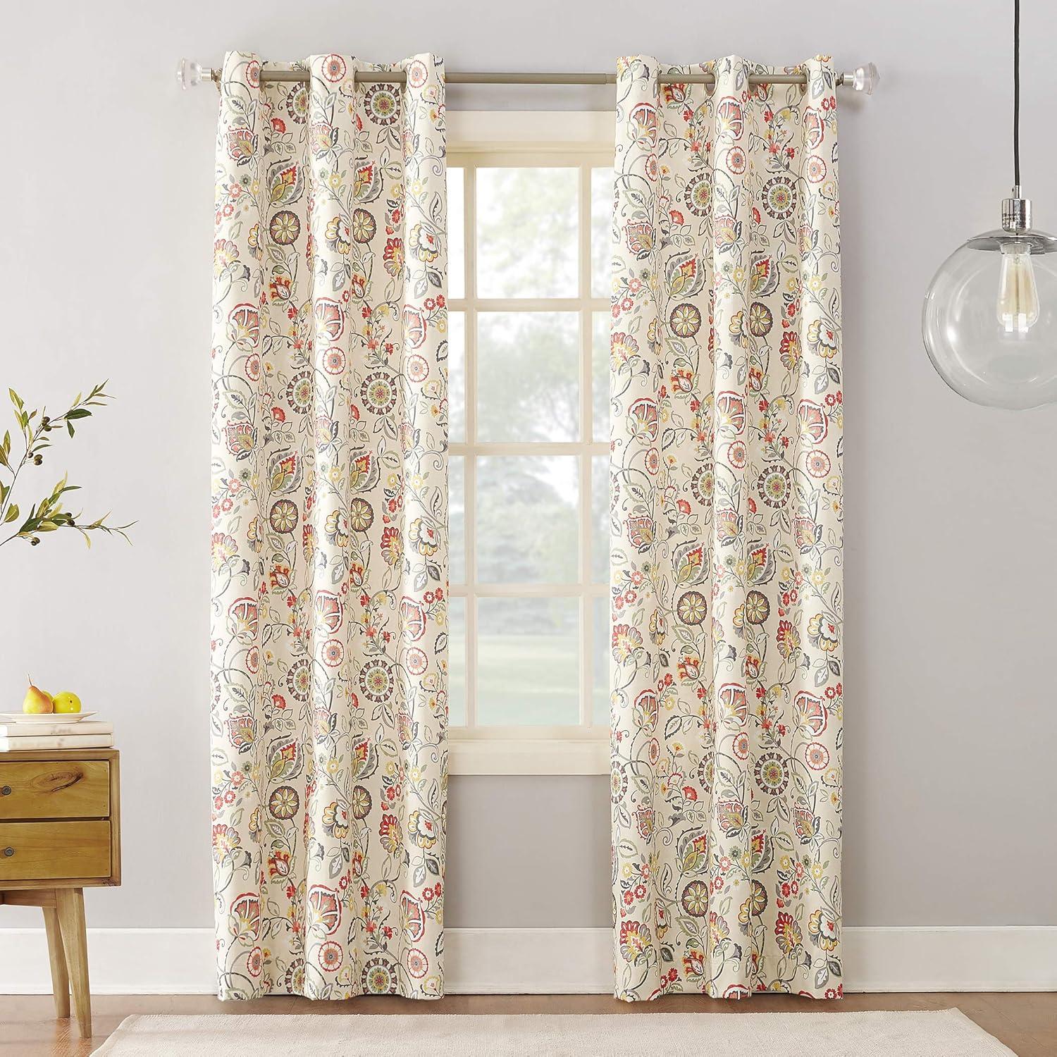 Curson Botanical Print Thermal Insulated Room Darkening Grommet Curtain Panel