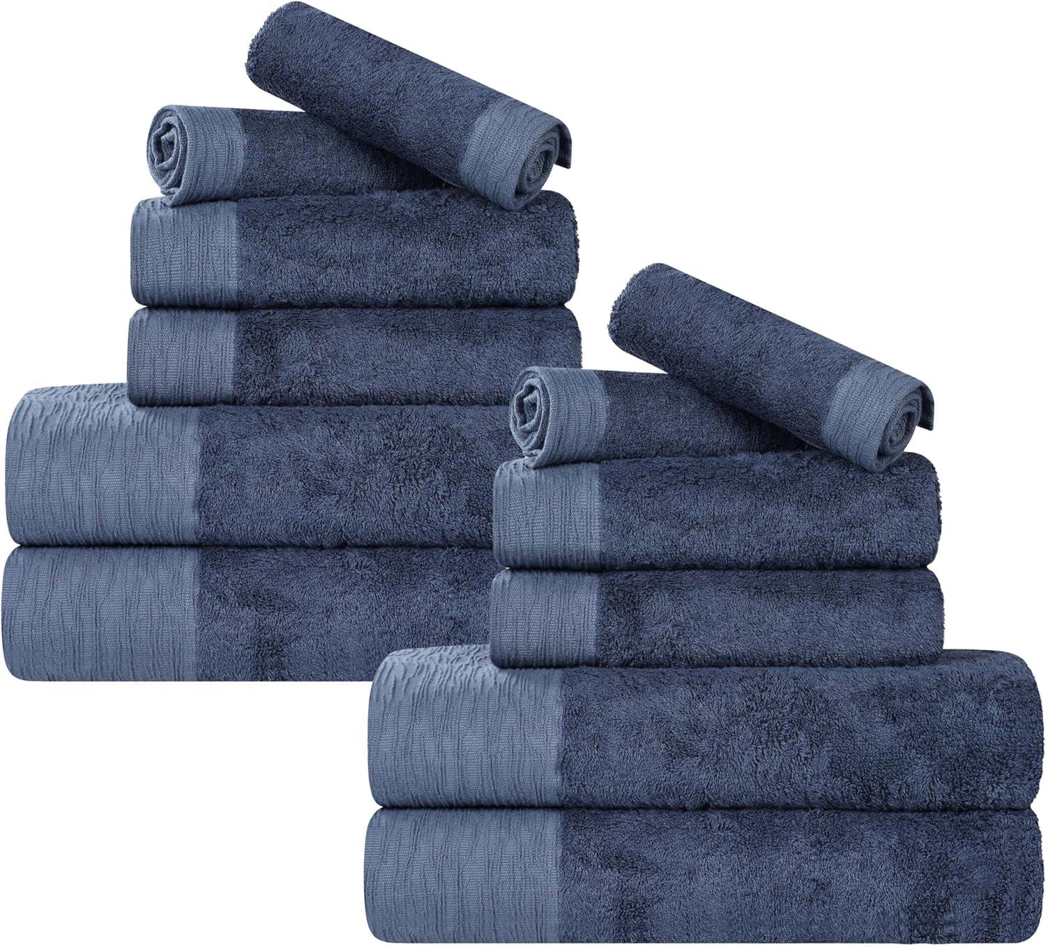 Superior Rayon from Bamboo Blend 12-Piece Towel Set, Luxury Quick Dry, Bathroom Essentials, Shower, Spa, Plush Soft Absorbent Towels, Includes 4 Bath, 4 Hand, 4 Washcloth/Face Towels, Navy Blue
