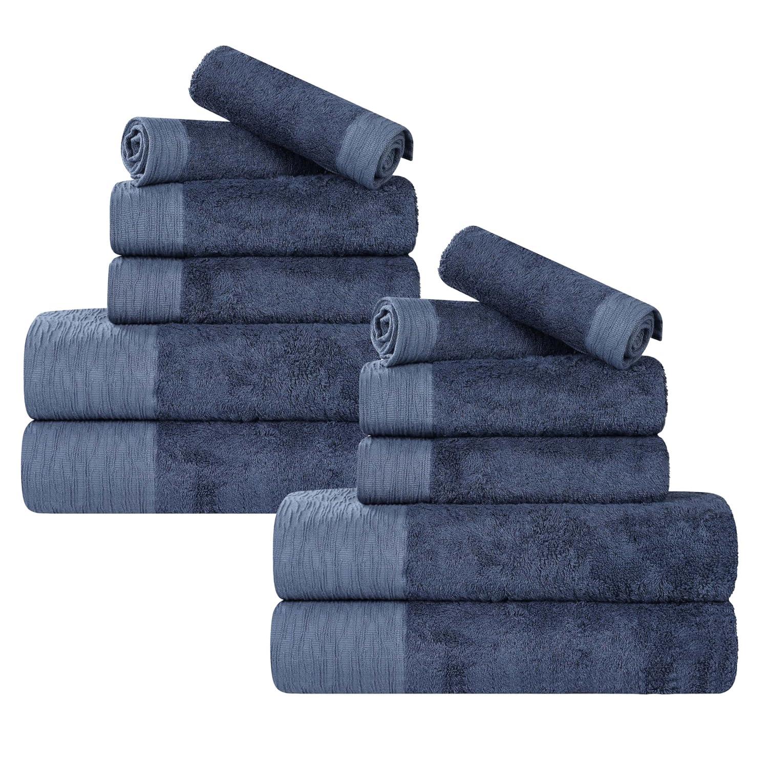 Superior Rayon from Bamboo Blend 12-Piece Towel Set, Luxury Quick Dry, Bathroom Essentials, Shower, Spa, Plush Soft Absorbent Towels, Includes 4 Bath, 4 Hand, 4 Washcloth/Face Towels, Navy Blue
