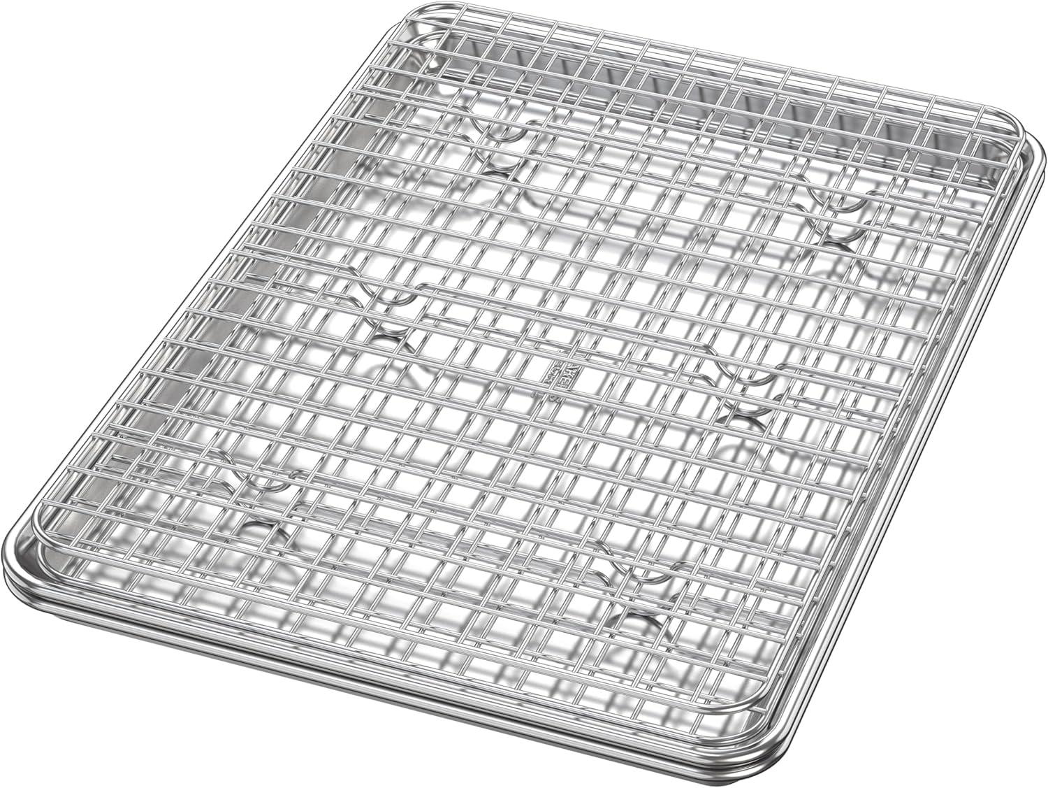 100% Recycled Aluminum by Baker's Secret, Bakeware Set 4pcs, 2x Baking Trays for Oven Cookie Sheet 18" with 2x Stainless Steel Rack Never Rust - The Natural Aluminum Collection