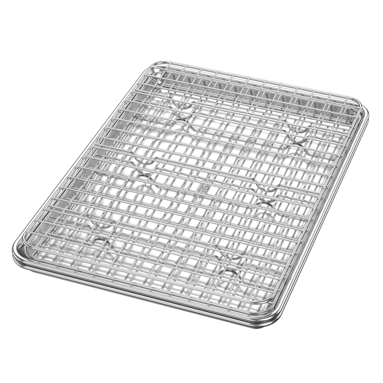 100% Recycled Aluminum by Baker's Secret, Bakeware Set 4pcs, 2x Baking Trays for Oven Cookie Sheet 18" with 2x Stainless Steel Rack Never Rust - The Natural Aluminum Collection