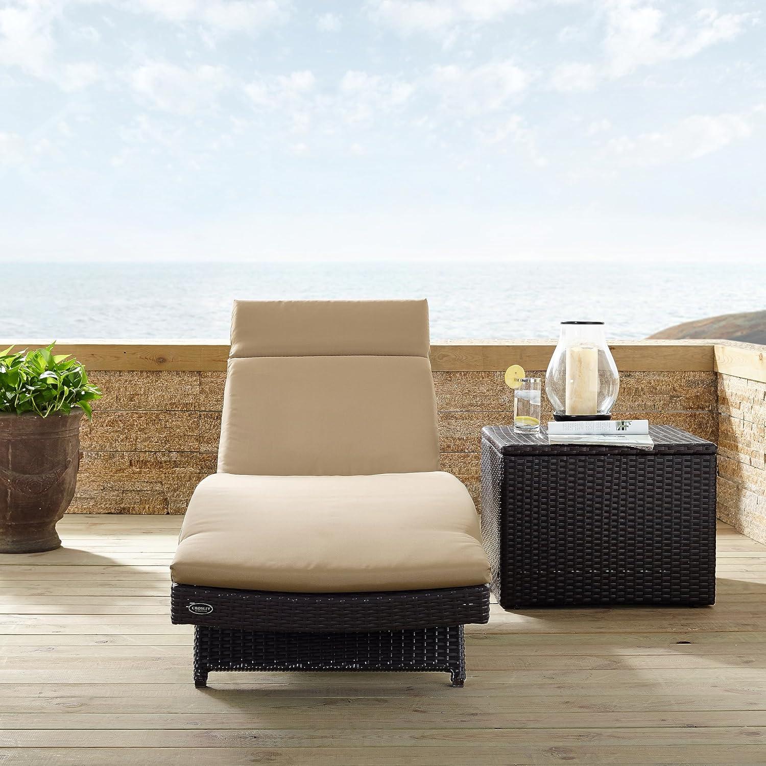 Biscayne Chaise Lounge with Mocha Cushion Brown - Crosley: Steel Frame, Weather-Resistant, Adjustable Back