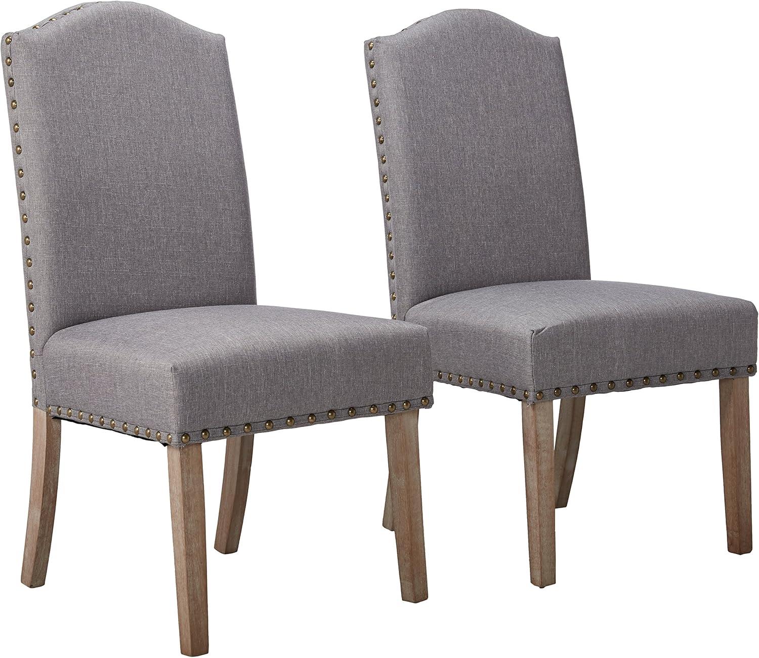 Roundhill Furniture Mod Urban Style Solid Wood Nailhead Fabric Padded Parson Chair, Grey, Set of 2