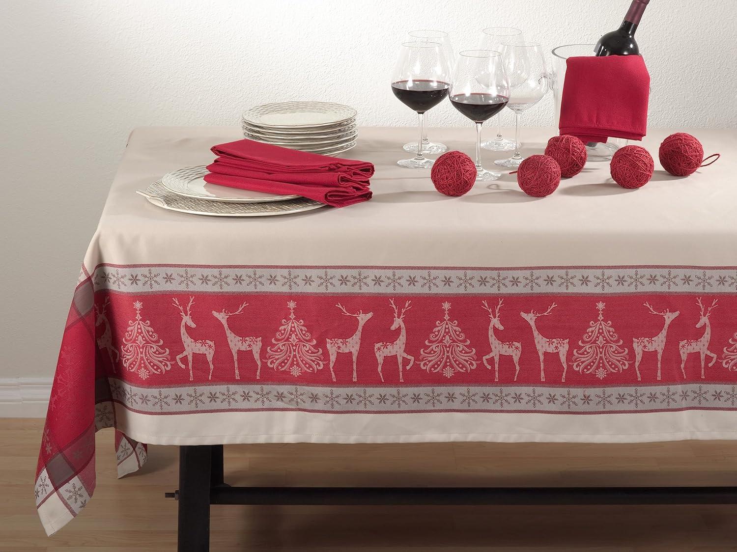 Saro Lifestyle Christmas Tablecloth With Jacquard Design, 72"x104", Red