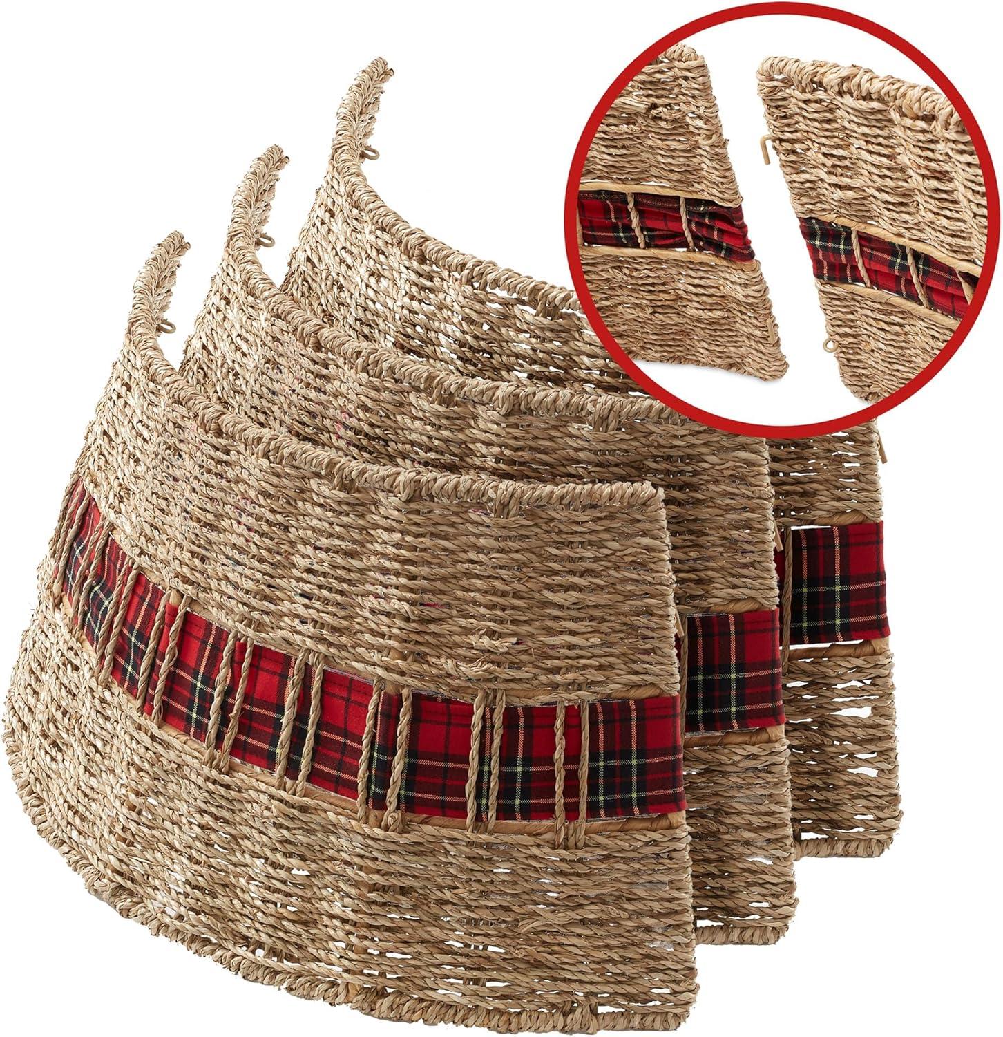 Casafield 24-Inch Seagrass Hyacinth Christmas Tree Collar, Woven Farmhouse Tree Base Cover with Cord Cut Out, Natural