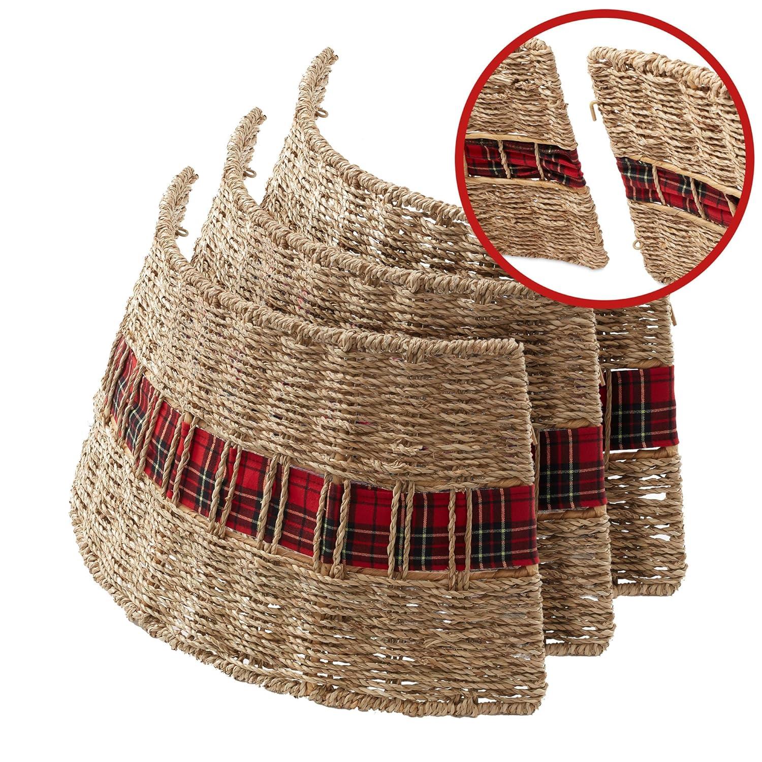 Casafield 24-Inch Seagrass Hyacinth Christmas Tree Collar, Woven Farmhouse Tree Base Cover with Cord Cut Out, Natural