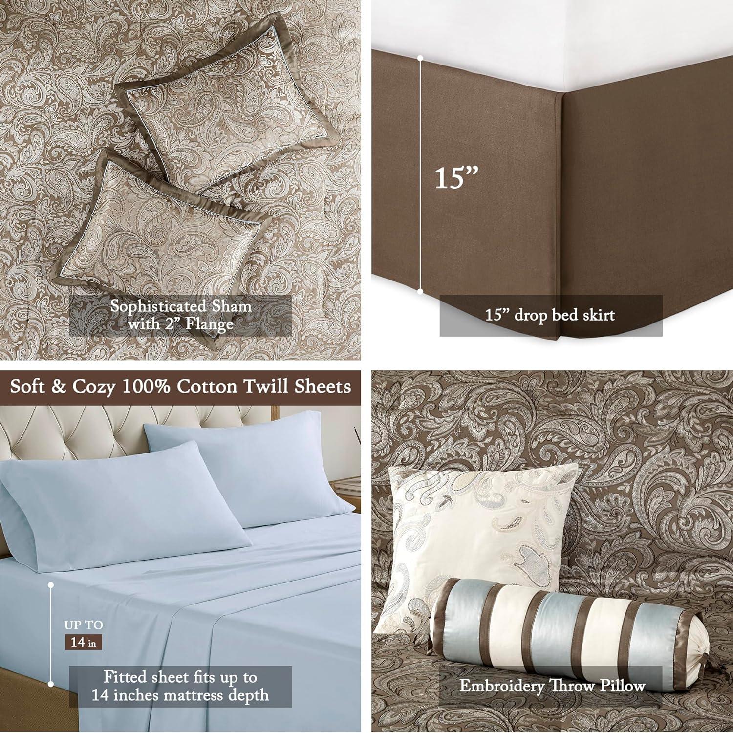 12pc Full Whitman Jacquard Comforter Set Blue - Madison Park: Luxury Bedding Ensemble with Sheets & Shams